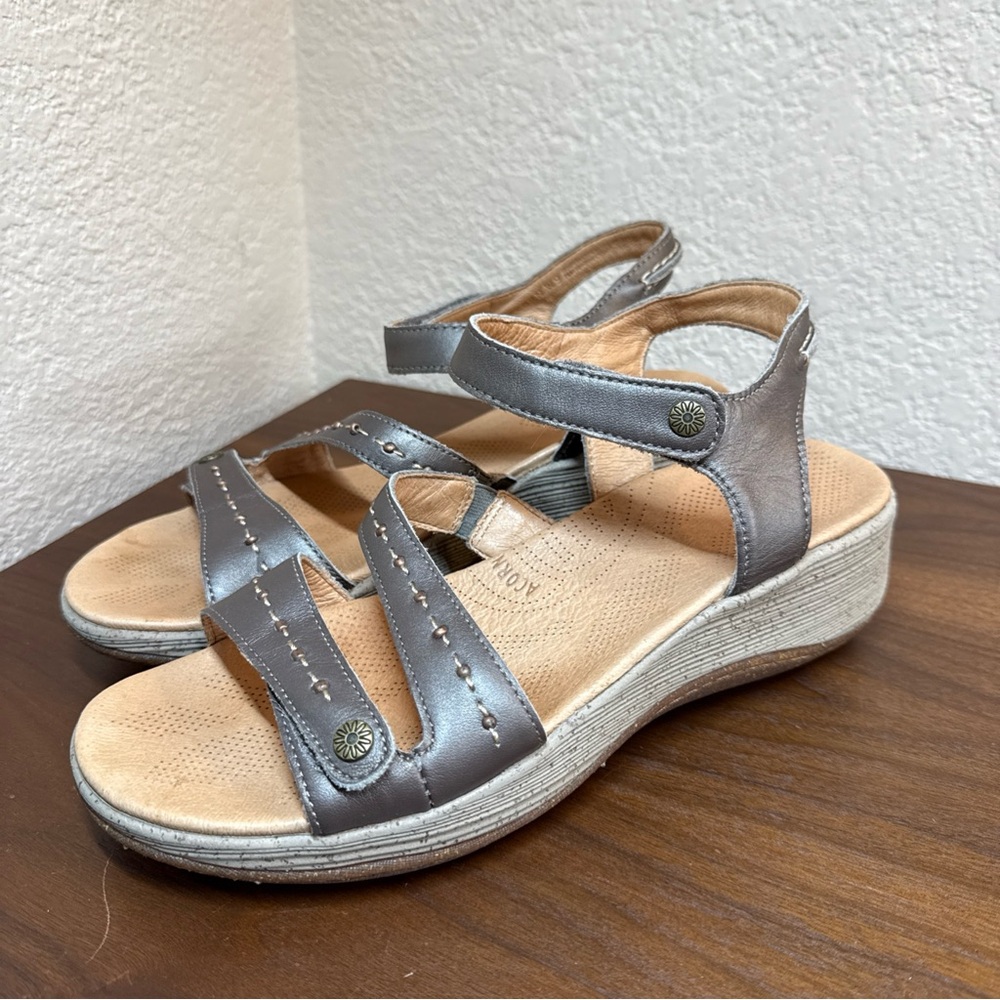 Acorn Sandals Womens 9 Ankle Strap Gray Slip On Hook And Loop Open Toe Comfort‎